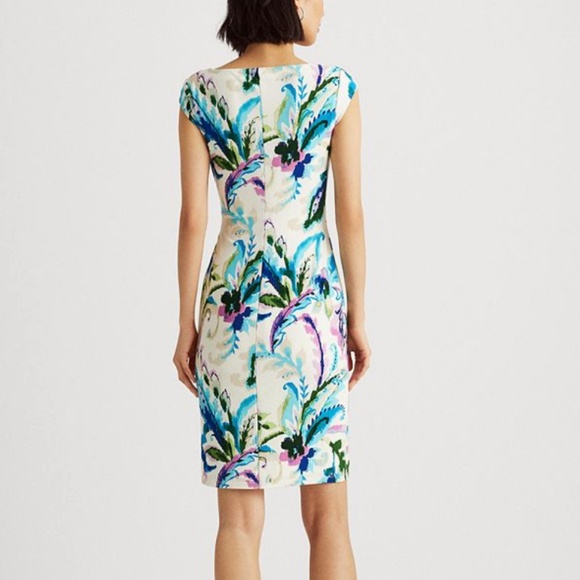 Lauren Ralph Lauren Paisley Floral Pleated Jersey Dress Multicolored 8 Office - Picture 3 of 13